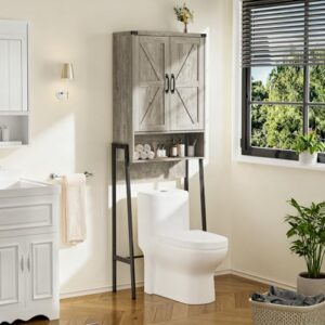 BonVache Holz Toilettenregal mit Türen, Badezimmerregal mit 6 Ablageflächen, Regalen für kleine Waschmaschinen, Toilettenschrank für Badezimmer