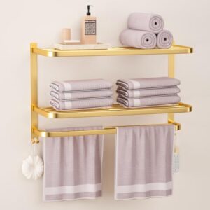 Edelstahl Handtuchregal für Badezimmer, 3-stöckig, gold, SUS304-Werkstoff, leicht zu reinigen, großes Fassungsvermögen, einfache Wandmontage