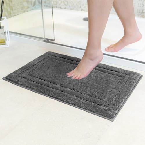 Decomira Badematte rutschfest als Badteppich Set kombinierbar WC-Teppich Badezimmer-Teppich Bad-Vorleger waschbar Duschvorleger waschbar Bad-Garnitur Dunkelgrau 40x60 cm
