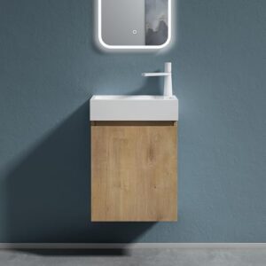Badmöbel Set Waschtisch mit Unterschrank für Gäste-WC in Kerneiche Design, modernes Badmöbelset für den Gast-WC