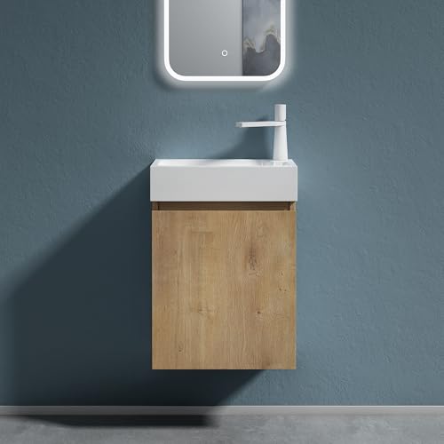 Badmöbel Set Waschtisch mit Unterschrank für Gäste-WC in Kerneiche Design, modernes Badmöbelset für den Gast-WC