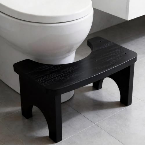 Ergonomischer WC-Hocker mit natürlicher Holzoptik, Stabiler Bambus Toilettenhocker für Erwachsene, Gesunder und Tragbarer Klohocker