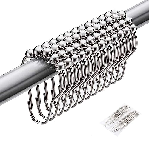 Edelstahl Duschvorhang-Haken mit Gleitsystem, 24 Stück, Silber, für Badestange
