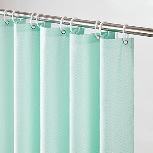 Furlinic Duschvorhang Überlänge 180x210 cm für Badewanne und Bad, Wasserabweisender Schwerer Badvorhang aus Stoff mit 12 Duschvorhangringen, Waffelmuster Grün
