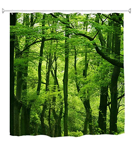 goodbath Green Forest Duschvorhang, wasserdichter Stoff, lange Duschvorhänge, 180 x 200 cm Länge, Grünbraun für die Dusche
