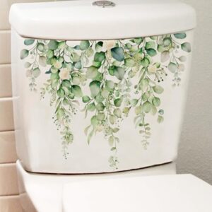 Zwei Bögen grüne Pflanzen Toilettenaufkleber, DIY Abnehmbare wasserdichte Aufkleber Blätter Toilettendeckel Abziehbilder Selbstklebende Pflanzen Badezimmer Zisterne Dekor Wandaufkleber und Wandbilder