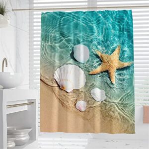 Duschvorhang mit Gewicht, wasserdicht, Polyestergewebe, 3D-Ozean-Duschvorhang, Badevorhang, weißer Schal, ideal für die Dusche