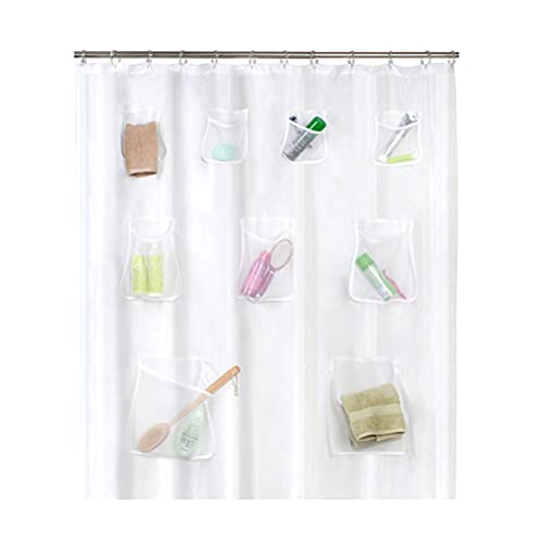 Transparenter PEVA Duschvorhang Liner Wasserdicht Durchscheinender Duschvorhang Liner mit Taschen, ideal für Badezimmer und Dusche 180 x 180 cm