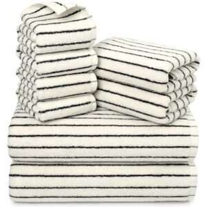 Jacquotha 8-teiliges Handtuch-Set aus superweicher und saugfähiger Baumwolle für Badezimmer, gestreift in Schwarz und Weiß