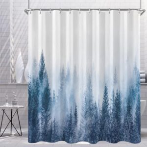 Lerores Duschvorhang 180x200 cm Blau, Beschwerter Saum Antischimmel, Wasserabweisend, Waschbar Polyester Badevorhänge mit 12 Ösen und Duschvorhangringen für Badezimmer, Badewanne