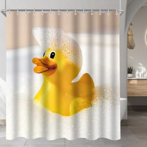 Gelbe Ente Duschvorhang 160x160 cm, Beschwerter Saum, Antischimmel Textil, Wasserabweisend, Waschbar Polyester Badevorhänge mit 12 Ösen und Duschvorhangringen für Badezimmer, Badewanne