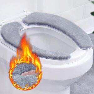 Grauer, waschbarer WC-Sitzbezug für Oval-Shaped WC-Sitze, warmes Plüsch-Toilettensitzkissen
