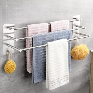 OETAMS Handtuchhalter aus Edelstahl, ohne Bohren, Selbstklebend, Wandmontage für Badetücher und Handtücher, 3 Stangen, Silber