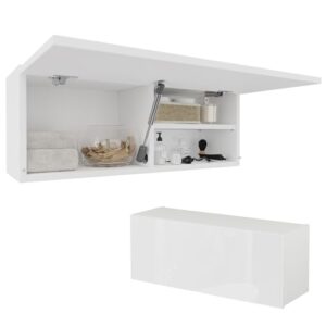 Badschrank mit Hochglanz-Matte-Finish, weiß, 80 cm breit, für Badezimmer, Klapphängeschrank