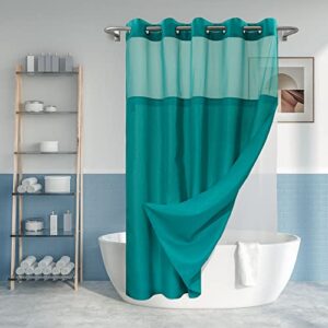Blaugrüner Duschvorhang ohne Haken, strukturiert mit PEVA-Auskleidung, 180,3 x 188 cm, Hotel-Stil mit durchsichtigem Fenster, maschinenwaschbar und wasserabweisend