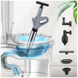 Pömpel Toilette, Rohrreiniger Druckluft mit Luftdruckanzeige, Pressluft Rohrreiniger mit 4 Saugnäpfen für Haushaltsreinigung, effektiver Entfernen von Blockaden und Verstopfungen in Waschbecken, Toiletten, Badezimmer und Küche