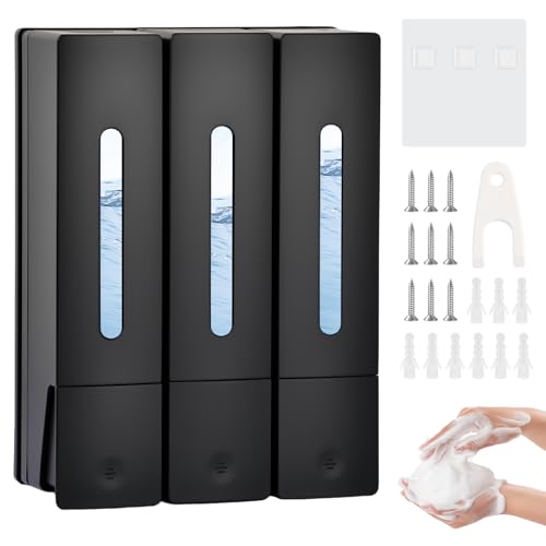Seifenspender Wandmontage ohne Bohren, 3 Kammern Duschspender, 3x400ml Wandseifenspender für Shampoo, Duschgel & Conditioner, Nachfüllbar Seifenspender Set für Dusche, Bad & Küche