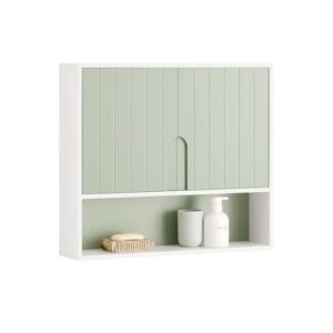 SoBuy Hängeschrank - Schmaler Wandschrank Bad, Badezimmerschrank hängend mit Regal und viel Stauraum für ein sauberes und organisiertes Badezimmer.