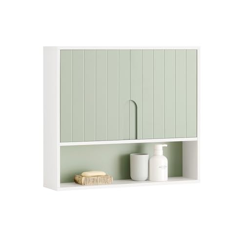 SoBuy Hängeschrank - Schmaler Wandschrank Bad, Badezimmerschrank hängend mit Regal und viel Stauraum für ein sauberes und organisiertes Badezimmer.