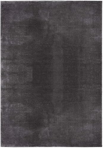 Superweicher Badezimmerteppich mit Flauschiger Badematte in Felloptik, rutschfest und waschbar bei 30°C. Ultra Soft Badvorleger Anti-Rutsch für Bad und WC in Anthrazit, 80 x 150 cm.
