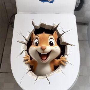 Wasserdichter 3D-Aufkleber in Tierform, lustige Katze Hund Eichhörnchen Toilettensitzbezug für ein dekoratives Badezimmer, hochwertiges Vinyl, leicht abziehbar und aufklebbar, wasserdicht und ungiftig