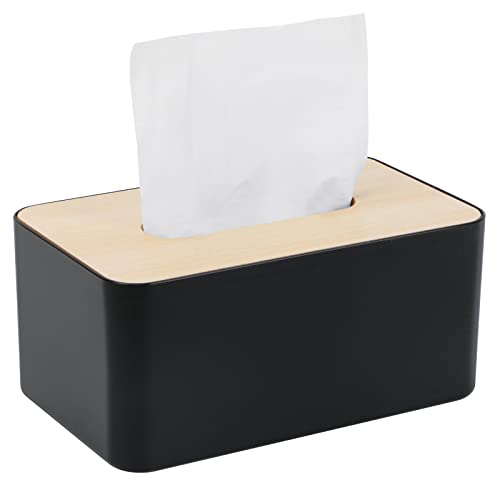 Schwarze Tücherbox aus Holz mit Kunststoffgehäuse, rechteckige Form, 21x13x9cm groß, für Wohnzimmer, Büro, Auto oder Badezimmer geeignet.