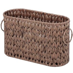 Praktischer und stylisher Aufbewahrungskorb für das Badezimmer, Toilettenpapierhalter aus braunem Wicker mit zwei Griffen und Platz für mehrere Toilettenrollen.