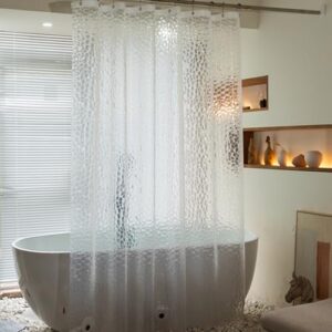 Transparenter Duschvorhang, 188 cm lang, EVA, wasserdichter Kunststoff-Duschvorhang für das Bad mit drei Magneten und Wasserwürfel