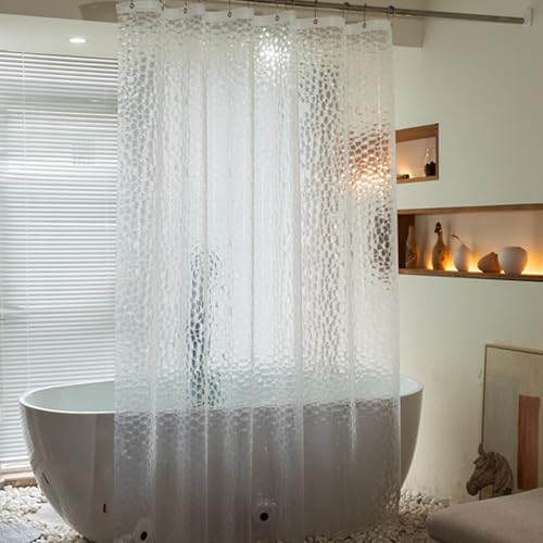 Transparenter Duschvorhang, 188 cm lang, EVA, wasserdichter Kunststoff-Duschvorhang für das Bad mit drei Magneten und Wasserwürfel