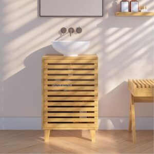 Bambus-Waschbeckenunterschrank Iveland, 60 x 40 x 30 cm, Badschrank mit zwei Fächern und einem Waschtischunterschrank