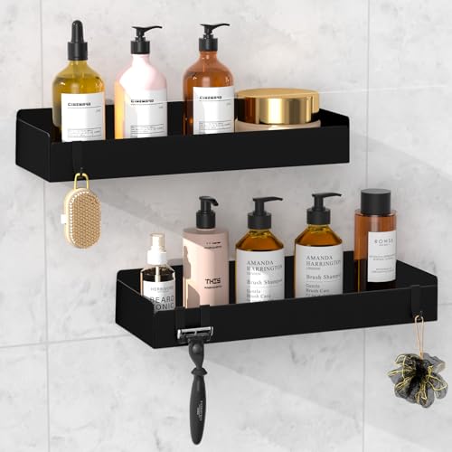 Duschablage ohne Bohren, Metall Duschkorb mit 8 Haken für Shampoo und anderes Badbedarf, Edelstahl, rostfrei, wasserdicht