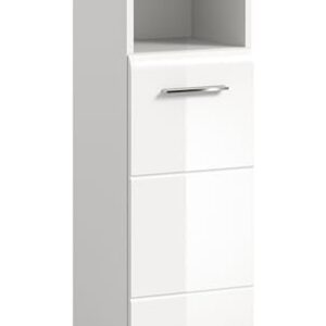 Weißer Badschrank mit Hochglanz-Front, kompakt und funktional für kleine Räume