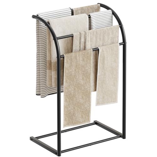 Eleganter 4-stufiger Handtuchständer aus Metall für das Badezimmer mit freistehender Konstruktion und gebogener Oberseite, ideal für mehrere Handtücher und Bademäntel