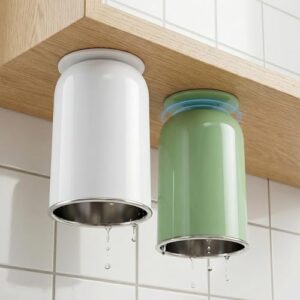 Magnetischer Zahnputzbecher 2er Set, 350ml, Edelstahl, weiß und grün, ohne Bohren