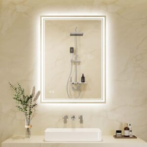 LED Badspiegel mit Beleuchtung, 50x70 cm, Badezimmer Spiegel mit Licht, Beschlagfrei, Touch-Schalter, 3 Lichtfarben