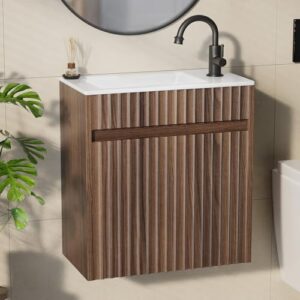 Bonnlo Waschbecken mit Unterschrank - modernes Badmöbel Set in Nussbaumfarbe für das Badezimmer
