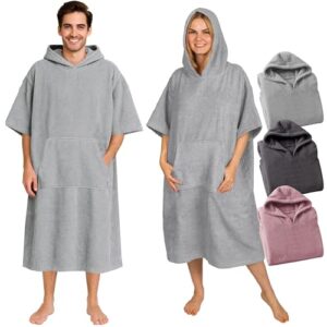 Badeponcho für Damen und Herren - Surfer Poncho mit Kapuze und Bauchtasche aus 100% Baumwolle