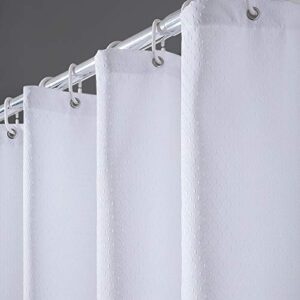 Furlinic Duschvorhang Weiß 180x180, Textiler Badvorhang aus Polyester Stoff Antischimmel wasserdicht Waschbar für Badewanne und Dusch, Netzmuster mit 12 Duschvorhangringe