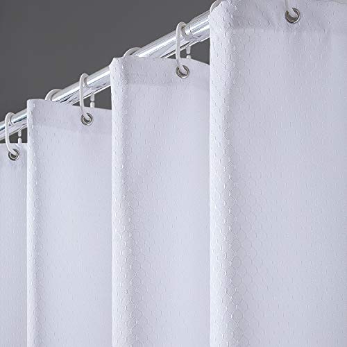 Furlinic Duschvorhang Weiß 180x180, Textiler Badvorhang aus Polyester Stoff Antischimmel wasserdicht Waschbar für Badewanne und Dusch, Netzmuster mit 12 Duschvorhangringe