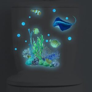 Wandtattoo für Badezimmer, leuchtender Wandaufkleber mit Unterwasserszene, Fische und Aquarium, dekoratives Deko-Element für das Bad