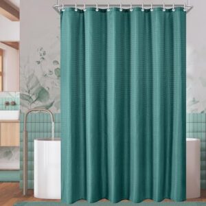 Duschvorhang 180x200 cm Waffel Algengrün, Beschwerter Saum Antischimmel Textil, Wasserabweisend, Waschbar Polyester Stoff Badevorhänge für Badezimmer, Badewanne mit 12 Duschvorhangringe