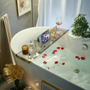 Luxus-Badewannen-Tisch Caddy mit goldenen Griffen - Tablett für Dusche und Badewanne