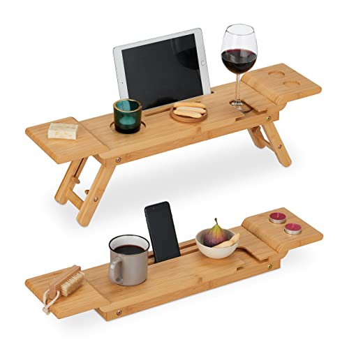 Badewannenablage aus Bambus, 70cm breit, Badetablett für Glas, Handy und Tablet zum Einhängen