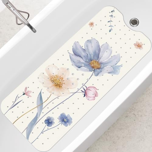 Rutschfeste Badewannenmatte aus PVC-Material, 100 x 40 cm groß, ideal für Badezimmer mit Maschinengereinigungsfähigkeit und aquarellblumenmusterter Oberfläche.