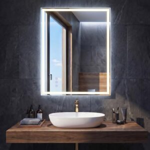 Badspiegel mit Beleuchtung, rechteckiger Spiegel für das Badezimmer, wandmontierbar, LED-Beleuchtung mit variabler Helligkeit und Farbtemperatur, Entbeschlagungsfunktion