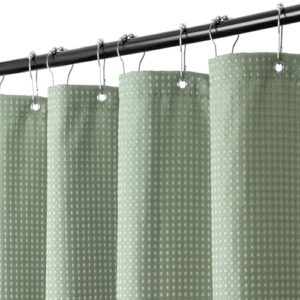 Waffel-Duschvorhang 180 x 200 cm, Anti-Schimmel-Duschvorhang-Set, wasserdichter Stoff-Badewannenvorhang mit 12 Edelstahlhaken für Dusche und Badewanne, Salbeigrün