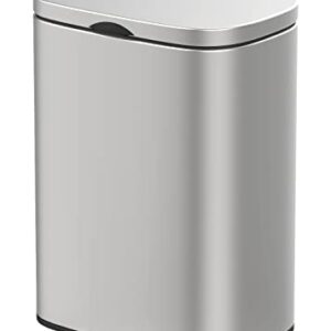 WENKO Wand-Kosmetikeimer Mod. Sare 5 ltr., Mülleimer mit Deckel und Absenkautomatik, Badezimmer-Eimer aus rostfreiem Edelstahl mit Anti-Fingerprint, Befestigung ohne bohren, 21,5 x 29,5 x 19 cm