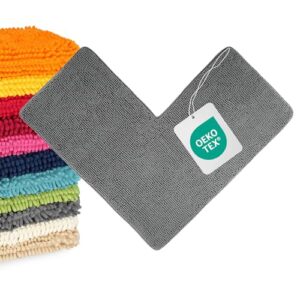 Weicher Hochflor Teppich ums Eck für Dusche, L-Form, Grau, Schenkelmaß 100x100 cm