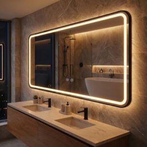 Badezimmerspiegel mit Beleuchtung, Touch-Schalter und Dimmbarkeit für das Badezimmer, 120x60 cm, Schwarz