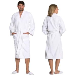 Hochwertiger Bademantel in Weiß, 100% Baumwolle, saugstark und waschbar bis 95°C, Hotelqualität, Oeko Tex zertifiziert